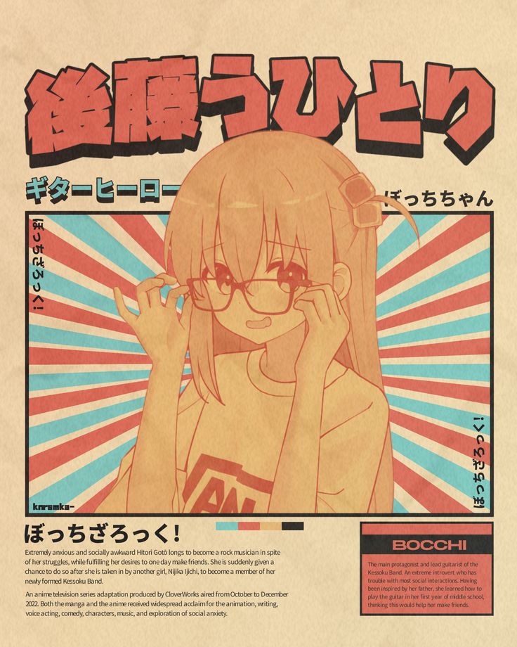 Bocchi The Rock sunburst retro manga poster